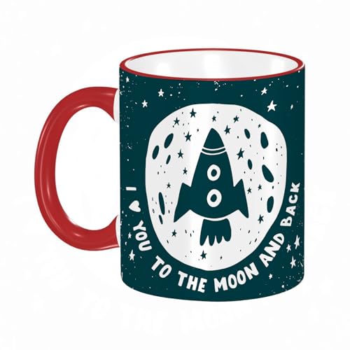 KDWJS Taza divertida de cerámica de 11 onzas,Tazas Originales de Desayuno - Graciosos Ideas para Regalos - Cerámica 330 ml - Dibujo infantil de cohetes y espacio.