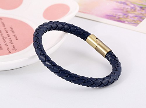 More Fun Navy Blue Woven Braided Leather Bracelet With Magnetic Lock Clasp #TOP2