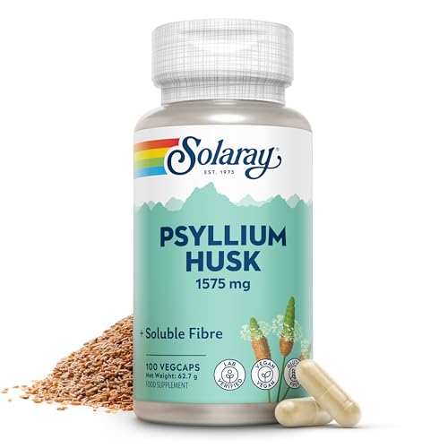 Solaray - Psyllium Husk - 100 Vegan Capsules not Powder - Fibre Supplement - Natural Soluble Fiber from Plantago Ovata - High Strength Physillan Husk - Lab Verified