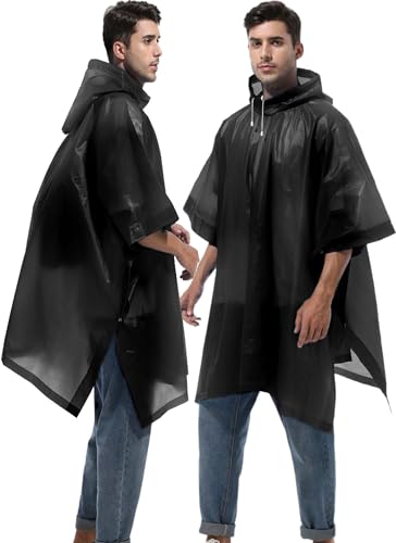 HOOMBOOM Black Reusable Rain Ponchos for Adults – Lightweight, Portable Raincoats with Drawstring Hood - Image 2