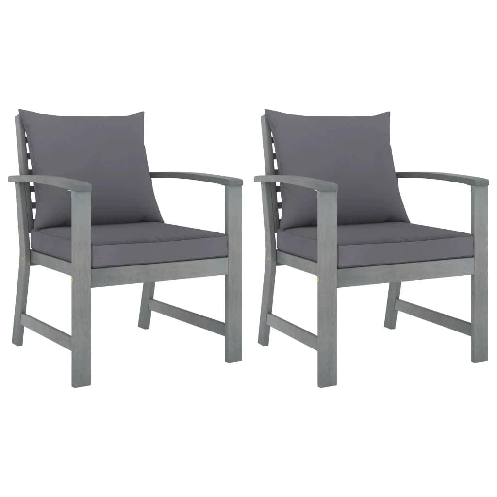 vidaXL 2X Bois d'Acacia Massif Chaises de Jardin avec Coussin Fauteuils de Patio Chaises de Terrasse Fauteuils de Balcon Extérieur Crème