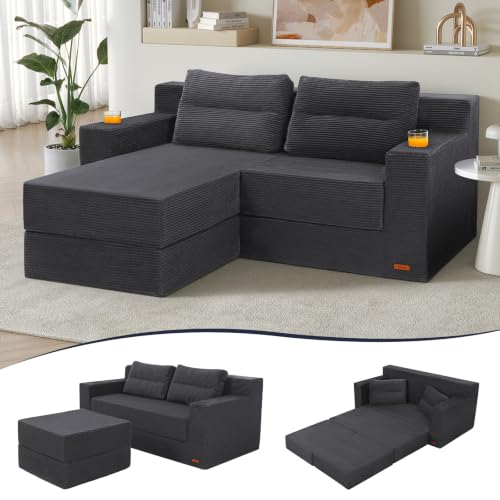 Image of COMAX Futon Sofa Bed, Convertible Sofa Bed, Folding Boneless Couches | Boneless Couch for living room, Fold Out Small Foldable Loveseat Floor Sleeper Mattress Lounge Space‑Saving, 67 inch L-Shaped