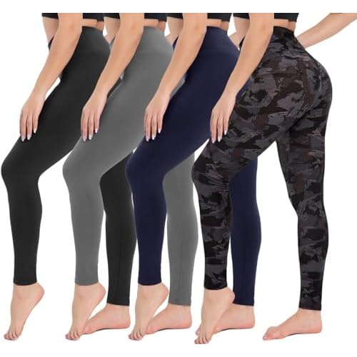 CAMPSNAIL 4 Pack Leggings for Women - High Waisted Tummy Control Yoga Pants for Workout Gym Black Leggings Plus Size Dance Small-Medium 4 Packs, 1#black/Pink/Blue/Ins Green Premium