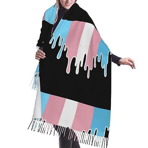Trans Pride Flag Scarf With Tassel For Women Large Warm Shawls Wraps Cashmere Scarves Blanket For Fall Winter 27 * 77 Inches