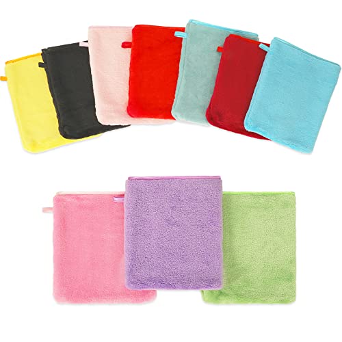 PHOGARY 10 STK Mikrofaser-Waschhandschuhe, Flanell, weicher Waschhandschuh, Bad-Spa-Tuch, Wiederverwendbare Make-up-Entferner, Handschuhe, europäischer Stil, Waschlappen, 15,2 x 20,3 cm (10 Farben)