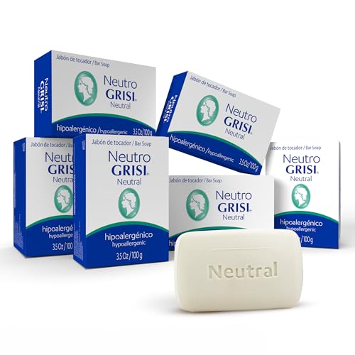 Grisi Neutral, Cleansing and Hypoallergenic Soap, Soften and Clean your skin, Non-Irritating, Fragrance-free, for All Kind of Skin, 6-Pack of 3.5 Oz each, 6 Bar Soaps.