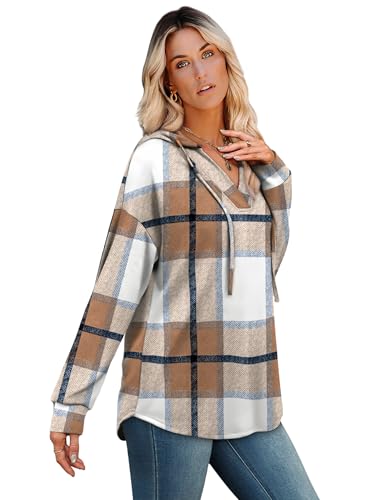 Sampeel Womens Tops Hooded Sweater Fall Fashion 2025 V Neck Hoodies Casual Tunic Winter Clothing Thanksgiving Shirts Brown Plaid M — view 4