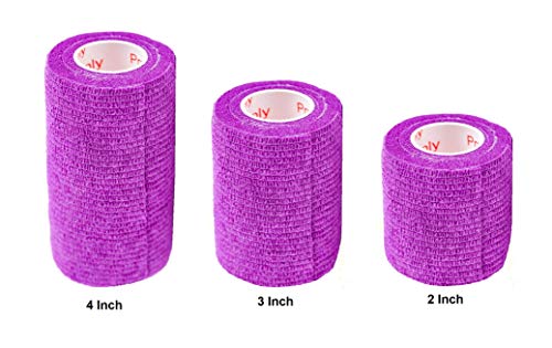 Image of Vet Wrap Tape (Purple) (2 Pack) (4 Inch x 15 feet) Self Adhesive Adherent Adhering Cohesive Flex Self Stick Bandage Grip Roll Dog Cat Pet Horse