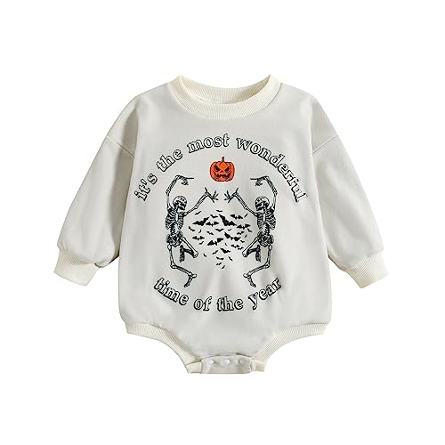 Image of Endorothii Baby Halloween Clothes Girl Boy Spooky Babe Pumpkin Romper Sweatshirt Long Sleeves Bubble Bodysuit Outfit