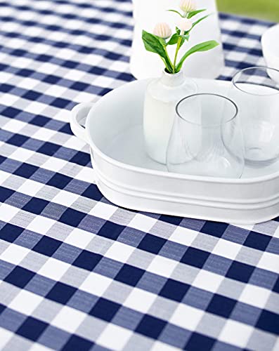 Benson Mills Spillproof Checkered Spring/Summer Fabric Indoor Outdoor Tablecloth, Outdoor Table Cloth For Round Tables, Picnic/Patio Table Covers (Blue Buffalo Check, 70" Round) #TOP5