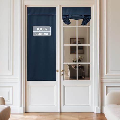 NICETOWN Door Curtain 64 inches Long for Window, Thermal Insulated Window Covering for Living Room Bedroom, Thermal Insulated Door Shade, 1 Panel, Navy, 26 inches Wide