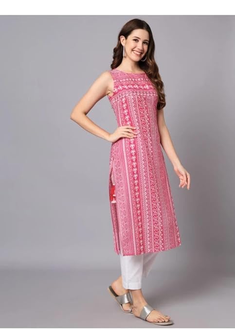Image of Sleeveless Kurti for Office Wear | Designer Sleeveless Rayon Kurti for Womens & Girls