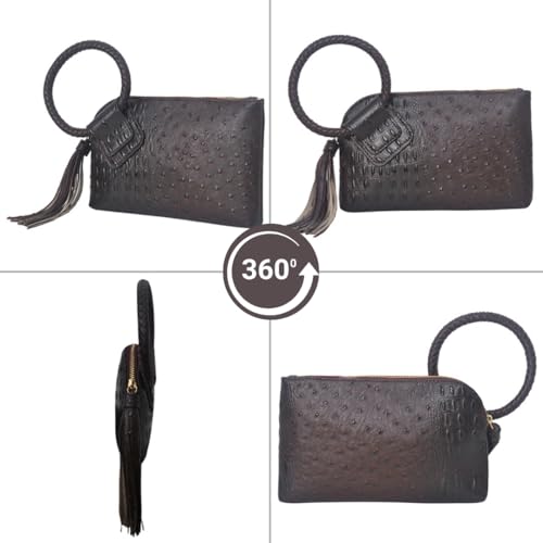 Image of NGIL Faux Leather Mini Wristlet Purse | Women's Handbag, Fashion Wristlet Wallet, Compact Everyday Purse with Fringe Tassel