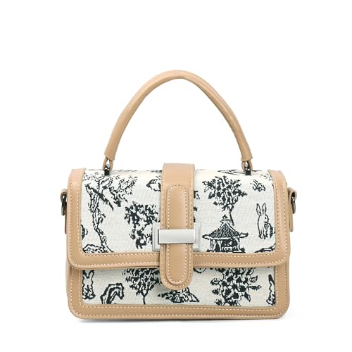 Image of EXOTIC Rosetta Structured Sling Bag for Women | Printed Panel Handbag with Top Handle & Detachable Crossbody Strap | Multi-Compartment Satchel Purse