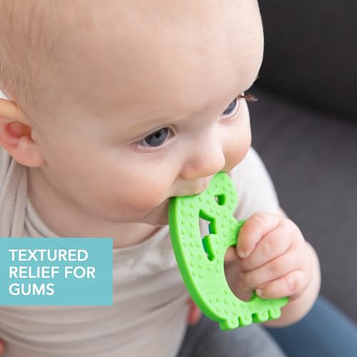 Image of Bumkins Baby Teething Freezer Toy Keys Rings, Soft Flexible Silicone Pacifier, Safe to Chew, Cool Teether Gum Relief, Essentials for Babies 3 Months, Freezable, Sensory Textured, Dinosaur Green