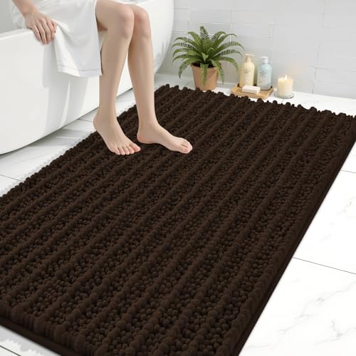 Image of Arotive Luxury Large Bathroom Rugs 47x32, Extra Soft Thick Absorbent Shaggy Chenille Bath Rugs, Machine Wash Dry, Bath Mats for Bathroom Floor, Tub and Shower, Home Decor Accessories, Brown