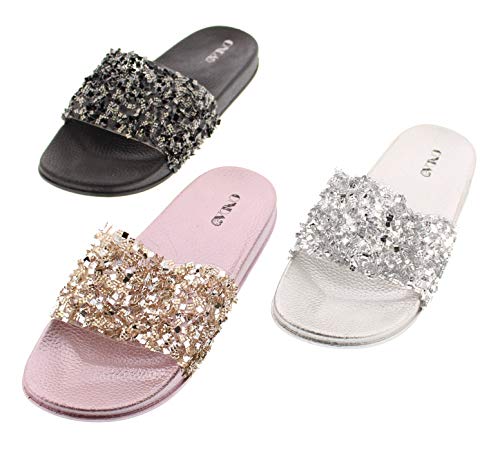 ONDA Women's Sanaa Shiny Metallic Pool Slide Platform Flat Sandal with Contoured Comfort Footbed - Image 3