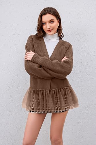 Ythomm Womens Tulle Ruffle Knit Cardigan Sweaters Oversized Long Sleeve Layering Peplum Hem Flowy Tops Fall Winter Outfits4