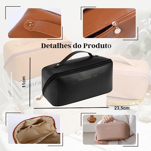 Necessaire Bolsa Organizadora Maquiagem Acessorios Viagem Blogueira Versatil RHAYNER (Preto)