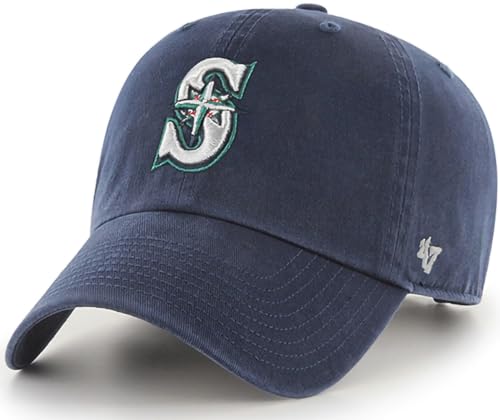 47 MLB Home Team Color Primary Logo Clean Up Adjustable Strap Hat Cap Adult One Size Fits All (Seattle Mariners)