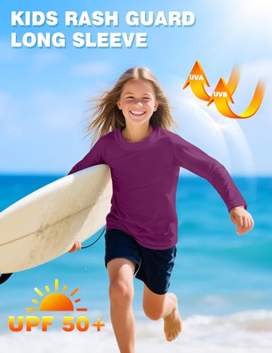 Image of Boys Rash Guard Swim Shirt Long Sleeve Shirts UPF 50+ Sun Shirt Quick Dry Fit Neon Tees Activewear for Kids Girls Youth 2-16Y
