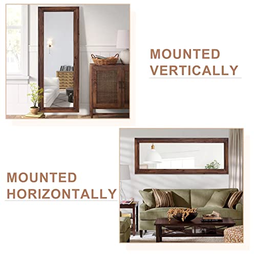 Image of NeuType 65 inchx22 inch Full Length Mirror Floor Mirror with Standing Holder Solid Wood Frame Large Bedroom Mirror Wall Mounted Mirror Hanging or Leaning Against Wall, Brown