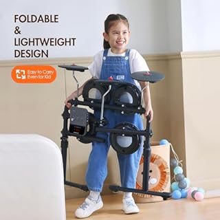 HAMPBACK MK-0 PRO Electric Drum Set with 7'' Mesh Drum Pads, 8'' Full Rubber Cymbals, 5'' Bass Drum, 12 Kits and 68 Authentic Sounds, USB MIDI, Throne, Sticks, Headphone, Suitable for Beginners & Kids