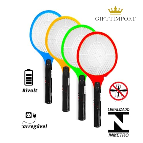 Raquete Elétrica Recarregável Bivolt 110/220v Mata Pernilongos, Mosquito Da Dengue, Mosca E Insetos