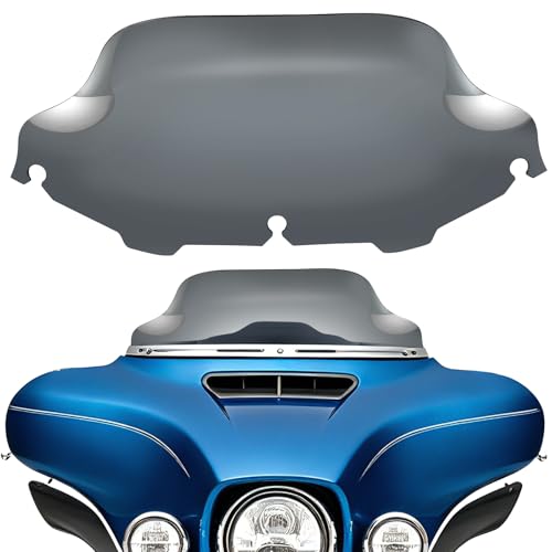 Image of DREAMIZER Wave Windshield Windscreen,Specific Fit Motorcycle Windshield, PC Wind Deflector Compatible with Harley Touring Electra Street Tri Glide 1996-2013 (Smoke Black 8inch)
