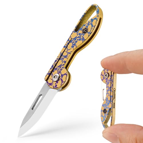 Image of KeyUnity KK05 Titanium Mini Pocket Knife, 1.06-Inch Blade, Skull | Lightweight EDC Knife for opening packages and snack wrappers, removing clothing tags, and handling everyday tasks