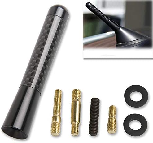 GTP 3" Real Carbon Fiber Short Antenna Black Aluminum Vehicle Car Screw-in Stubby Aerial Replacement