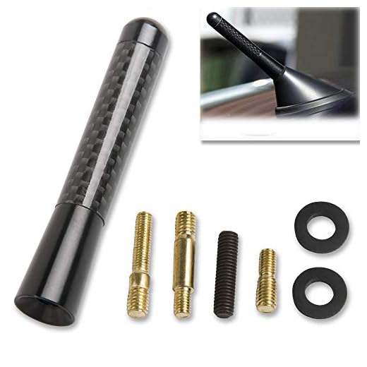 GTP 3" Real Carbon Fiber Short Antenna Black Aluminum AM/FM Radio Vehicle Car Screw-in Stubby Aerial Replacement