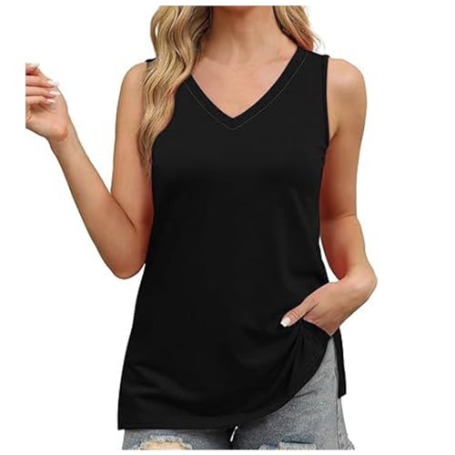 Camisetas sin mangas para mujer, camisetas sin mangas de verano del Reino Unido, camisetas casuales con cuello en V, camisetas de verano para mujer, camisetas de verano 2025, Negro, XL