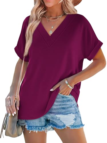 Image of WIHOLL Womens Summer Tops Short Dolman Sleeve Shirts 2026 Fashion V Neck Outfits Clothes