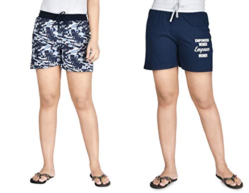 Image of Club A9 Womens 100% Organic Cotton Printed Regular Shorts - Pack of 2 (Multicolor)
