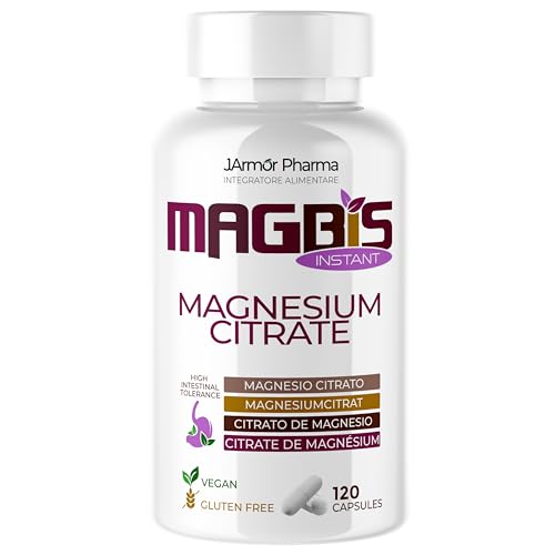 Magbis Citrato de Magnesio 1480 mg Alta Dosis, 120 Cápsulas Veganas, Puro Sin Excipientes, Sin Gluten, Suplemento Orgánico para Energía y Relajación Muscular