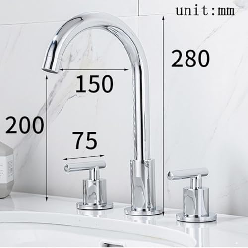 Robinet mélangeur 3 trous lavabo salle de bain avec bec pivotant 360 et double commande chrome