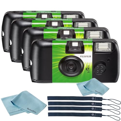 Fujifilm QuickSnap Flash 400 Disposable 35mm Camera • 4 Pack • 4 Hand Straps • 2 BluebirdSales Microfiber Cloth, Green, 7033661 by BluebirdSales - Used condition - Image 2