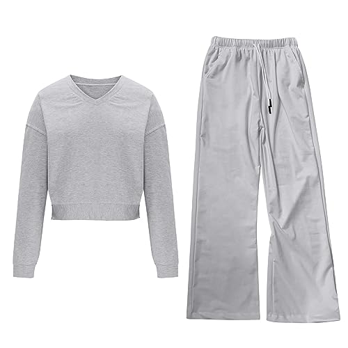 Pantalon de jogging 2 pièces pour femme - Ensemble loungewear col en V couleur unie