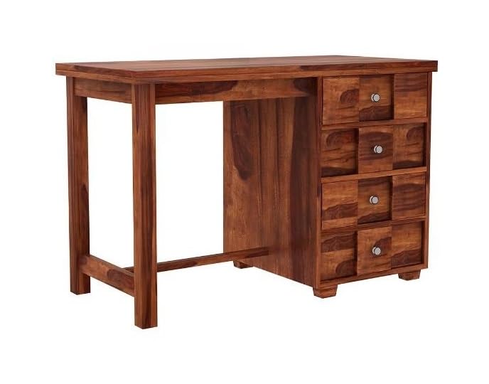 Image of Solid Sheesham Wood Study Table with 4 Drawer Storage for Study Room Home Office Workstation Laptop Table Desk for Living Room Wooden Furniture (Natural Honey Finish)