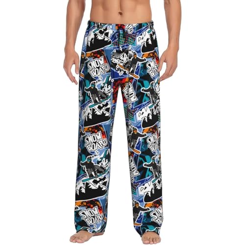 Colorful Snow Board Print Adult Sleep Lounge Pajama Pants,Super Soft Men Pajama Bottoms With Pockets Drawstring