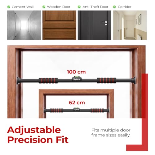 Image of Lifelong Pull Up Bar for Home| Adjustable 62-100 cm Doorway Pull Up Bar with Built-in Leveller |No Drill Installation |100kg Capacity, Anti-Slip Lock, Foam Grip Handles |Gym Equipment for Home Workout