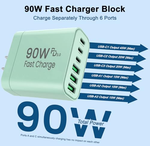 Image of 90W GaN USB C Charger Block [3 Pack],6-Port USB C Wall Charger Fast Charging 45W PD Power Adapter for MacBook Air /iPad Pro /iPhone 17Pro Max /Samsung Galaxy S24 Ultra /Tabs for Home Travel