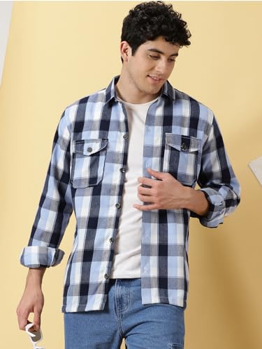 Image of Thomas Scott Men's | Checks | Full Sleeve | Regular Fit | 100% Cotton | Double Pocket | Spread Collar | Casual Shirt