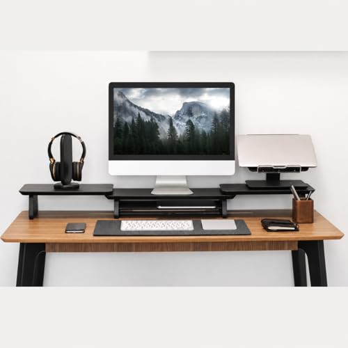 Image of Dual Monitor Stand Riser, Computer Monitor Stands for 2 Monitors, Extra Long Multifunctional Desktop Organizer Riser for Computer, Laptop (Black)