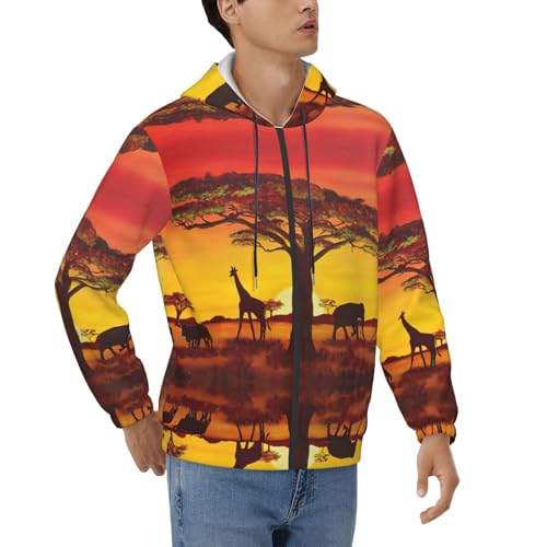 Sweat à capuche à cordon de serrage imprimé animal africain homme casual