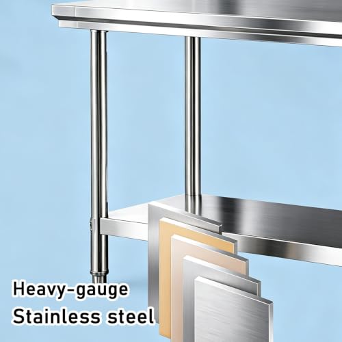 Mesa de acero inoxidable de alta resistencia con refuerzo triangular y panel de madera 6