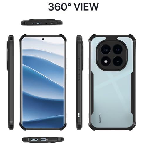 Image of Pikkme Crystal Clear Transparent Back Cover | Ultra Hyrbid | Full Camera Protection | Raised Edge | Bumper Case for Redmi Note 14 Pro 5G / Redmi Note 14 Pro Plus 5G (Black)