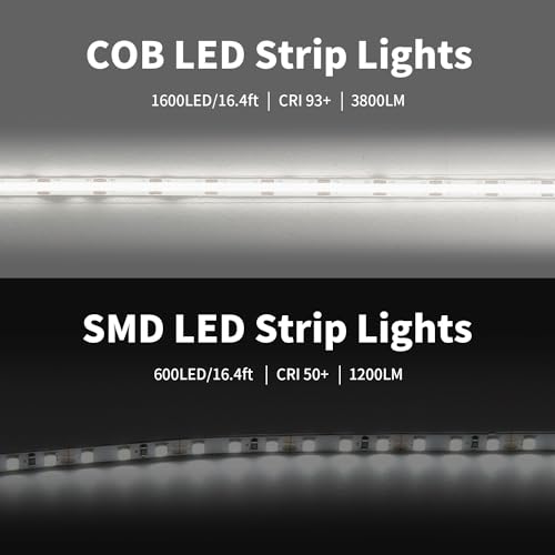 ShineBurky 5M COB LED Strip Lights, White 6000K High Bright Cuttable Tape Light with Plug - Image 3