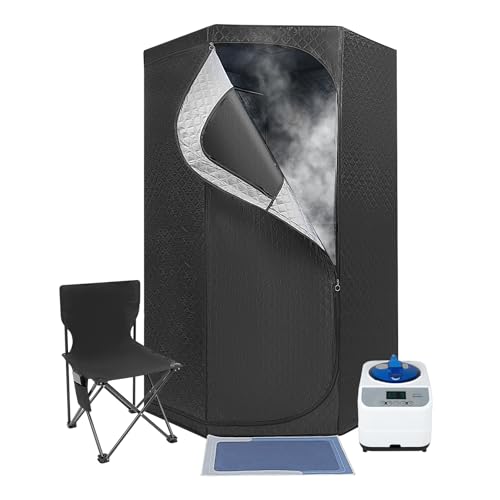 Dampfsauna Tragbare Dampfbadsauna mit 1350W 3L Dampfgenerator, Fernbedienung, Klappstuhl, Mobiles Saunazelt Sauna Indoor mit 9 Temperaturstufen & 5-60 Min